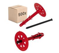 PROTEKTOR Chevilles d'isolation (cheville ITE) 500 pièces Ø10x120mm avec clou plastique pour façade extérieure, polystyrène, l'isolation de façade, cheville à frapper certifiée ETA Chevilles à disque