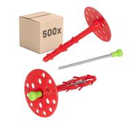 PROTEKTOR Chevilles d'isolation (cheville ITE) 500 pièces Ø8x100mm avec clou en acier pour façade extérieure, polystyrène, l'isolation de façade, cheville à frapper certifiée ETA Chevilles à disque