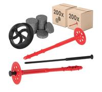 PROTEKTOR Kit de chevilles isolantes Ø10x240mm avec clou plastique (200 pièces + 200 rondelles + 1 fraise) pour ITE & isolation de façade, chevilles à frapper certifiées ETA Chevilles thermiques