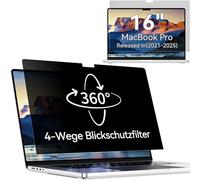 Protescreen Filtre de confidentialité à 360° pour Pro 16" 2021-2024 (M1 M2 M3 M4), Mac Screen Protector Film de confidentialité, anti-éblouissement, lumière bleue, filtre de confidentialité 4 voies