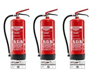 PROTEX - 3 Extincteurs à poudre - Extincteur à poudre Protex - 6 kg - pour les classes de feu ABC - Homologué selon DIN EN 3 et CE - chacun de 9,5 kg - avec support pratique - avec plaque de contrôle