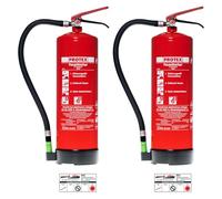 Protex SD6 E Lot de 2 extincteurs à mousse 6 litres sans fluorure pour les classes de feu A et B Certifié DIN EN 3 11 kg Avec support pratique Avec plaque de contrôle Fabriqué en UE