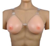 Prothèses mammaires en silicone en forme de goutte pour travestis et transgenres - Modèle amovible avec boutons, faux seins réalistes pour mastectomie et cosplay - Teint naturel (10XL)