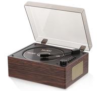 PROTKPETS Lecteur CD rétro avec Bluetooth 5.3 Musique de bureau | Système audio portable, 2 enceintes Hi-Fi, batterie intégrée, télécommande, entrée USB/AUX, prise casque 3,5mm