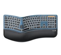 ProtoArc Clavier ergonomique Bluetooth rétroéclairé, EK01 Plus, clavier divisé sans fil avec double Bluetooth et USB, repose-poignet rembourré, rechargeable, compatible avec Windows/Mac/Android, bleu
