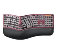 ProtoArc Clavier ergonomique sans fil rétroéclairé EK01 Plus avec repose-poignet - Design divisé - Rechargeable - Bluetooth et USB - Clavier externe Pour Windows / Mac / Android - Bordeaux