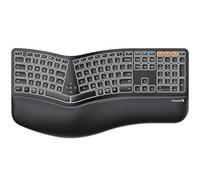 ProtoArc Clavier ergonomique sans fil rétroéclairé, EK01 Plus, clavier ergonomique pleine taille avec repose-poignet, design divisé, rechargeable, Bluetooth et USB, saisie naturelle, compatible avec
