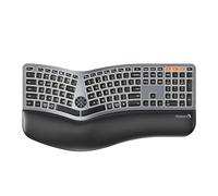 ProtoArc EK01 Plus Clavier ergonomique rétroéclairé sans fil avec double Bluetooth et USB, repose-poignet rembourré, rechargeable pour Windows/Mac/Android, gris noir