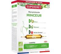 Protocole minceur - Détox, Drainage, Elimination, Brûle-graisse - Ampoules | Cure de 30 ampoules de 10ml - 3 phases: Artichaut, bouleau, Pissenlit, Thé vert, Vigne rouge-Fabrication française-Superdiet