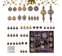 Protoence Ensemble de Décorations de Sapin de Noël - 53 Pièces Bronze Or | Boules De Noël en Cuivre Brun Et Or - pour Intérieur Hiver Fêtes Porte Fenêtre Cheminée Ferme Appartement Bureau École