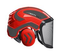Protos Casque de sécurité intégral avec protection auditive forestière - Couleur : rouge/noir - Équipement : visière fine