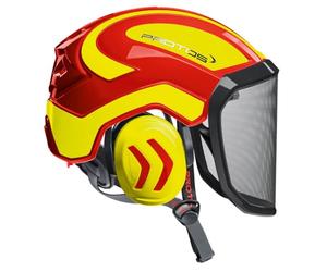 Protos Integral Arborist Casque, Couleur:Rot/Gelb;Ausstattung:grobes Visier