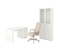 ProTuning BILLY/OXBERG/MALM/MILLBERGET Ensemble bureau et rangement, et chaise pivotante blanc/beige