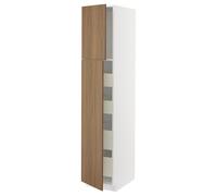 ProTuning METOD/MAXIMERA Hi cab w 2 portes/4 tiroirs, blanc/effet noyer marron Tistorp, 40x60x200 cm
