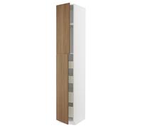 ProTuning METOD/MAXIMERA Hi cab w 2 portes/4 tiroirs, blanc/effet noyer marron Tistorp, 40x60x240 cm