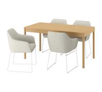 ProTuning TONSTAD/TOSSBERG Table et 4 chaises, placage chêne/beige blanc, 150x80 cm