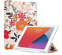 ProtUTab Étui pour iPad 10,2 pouces, 7ème et 9ème génération, fonction veille automatique, fin, pliable en trois parties, avec porte-stylo, léger en TPU, motif floral