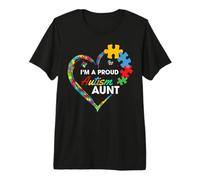 Proud Autism Aunt Heart Puzzle Piece Awareness Support T-Shirt Haut de Gamme