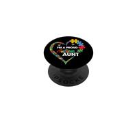 Proud Autism Aunt Puzzle Heart Awareness Support PopSockets PopGrip Adhésif