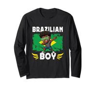 Proud Black Brazilian Boy Dab Pose Brazilian Son Brazil Flag Manche Longue