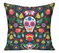 Proud Clothing Mexican Sugar Skulls Day of The Dead Flowers Cushion Cover Square Throw Pillow Case for Sofa Bedroom Car - Inserts are Not Included - 18" X 18"