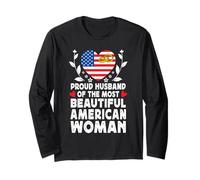 Proud Husband of Beautiful American Wife America Flag Manche Longue