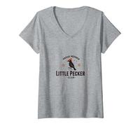 Proud Member Little Pecker Club Woodpecker Pecker T-Shirt avec Col en V, Femme, Gris Chiné, S