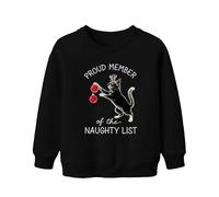 Proud Member of The Naughty List Christmas Cat Amoureux Chats Amoureux Unisexe Enfants Sweat-shirt Pull, Noir , 152