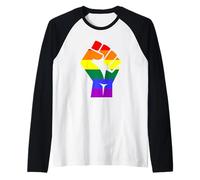 Proud Raised Fist in Rainbow Colors Lesbian Gay Rights Manche Raglan