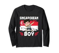 Proud Singaporean Boy Son Dab Pose Singapore Flag Manche Longue