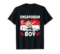 Proud Singaporean Boy Son Dab Pose Singapore Flag T-Shirt