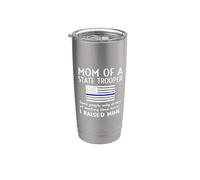 Proud State Trooper Mom Mother Thin Blue Line Drapeau américain Gobelet isotherme en acier inoxydable double paroi