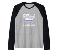 Proud State Trooper Mom Mother Thin Blue Line Drapeau américain Manche Raglan