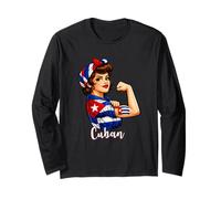 Proud Strong Cuban Girl Woman Girlfriend Cuba Flag Manche Longue