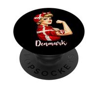 Proud Strong Danish Girl Woman Girlfriend Denmark Flag PopSockets PopGrip Adhésif