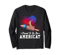 Proud to Be an Americat Cat 4th of July Firework Patriotic Manche Longue