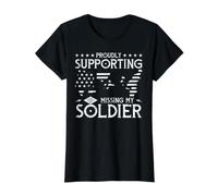 Proudly Supporting Our Troops & Missing My Soldier T-Shirt Graphique avec Valeur, Femme, Noir, L
