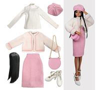Proudoll 1/3 BJD Vêtements de poupée 60 cm SD Ball Jointed Dolls Accessoires Set Béret Perruque Crème Veste Crayon Rose Jupe Crayon Chemise Manches Longues Sac Bandoulière Chaussures