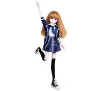 Proudoll Poupée BJD de 60 cm - 20 points d'articulation, tenue d'uniforme scolaire japonais, chemise blanche, blazer bleu marine, jupe à carreaux, baskets - Parfaite pour les collectionneurs et les