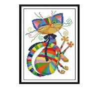 Proumhang 14 CT Kits de Broderie DIY Point de Croix Nappe à Broder 2 Brins Toile Aida Imprimé 25x33cm: Petit chat coloré