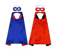 Proumhang 2 Pièces Masques de Cape Halloween Noël Carnaval Jour des Enfants Fête d'anniversaire Cosplay Performance Costume Capes de Super-héros pour Enfants de 1 à 9 ans Rouge + Bleu
