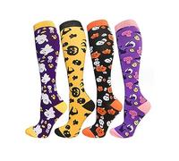 Proumhang 4 Paires Chaussettes d'halloween pour Les Femmes et Les Filles,Chaussettes de Compression pour Les Fêtes,Motif Coloré Nouveau Mignon Combinaison