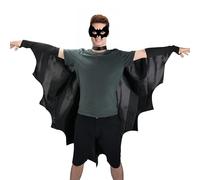 Proumhang Ailes de Chauve-Souris Cape Noir avec Masque de Chauve-Souris Adulte Unisexe Déguisement Vampire Costume Halloween