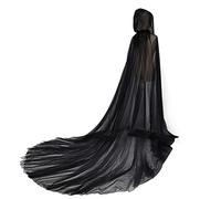 Proumhang Cape à Capuche en Tulle Pleine Longueur pour Femmes et Filles,Cape de Couleur unie rétro Halloween,Robe de Mariée Vampire,Noir