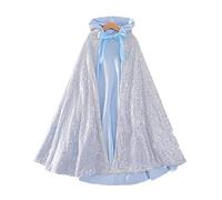 Proumhang Cape à Capuche pour Filles Cape à Deux Couches Cape à Paillettes pour Enfants Halloween Noël Carnaval Journée des Enfants Princesse Anniversaire Fête Cosplay Costume Argent L