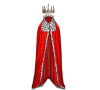 Proumhang Cape de Prince Ensemble Cape de Prince Costume Roi avec Couronne Dorée Adulte Homme Femme Déguisement Costume Halloween Noël Rouge 170 cm