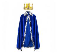 Proumhang Cape de Roi pour Enfants,Cape de Prince pour Enfants,Cape de Couronnement,Costume de Nativité Médiévale pour Halloween,Noël,Carnaval,Jeu de Rôle,80cm,Bleu avec Couronne