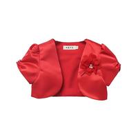 Proumhang Cardigan Bolero Shrug pour Filles Cardigan à Manches Courtes en Satin Châle Princesse Cape de Mariage Petit Manteau pour Les Enfants de 3 à 10 Ans Rouge 130