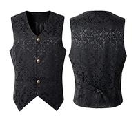 Proumhang Gilet de Costume Victorien pour Homme,Gilet Gothique Steampunk pour Homme,Vêtements Vintage Médiévaux d'Halloween,Gilet Jacquard Court pour Homme Noir L