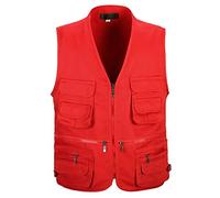 Proumhang Gilet de Multi-Poches sans Manches en Plein Air Sports De Voyage Homme Veste Rouge 5XL